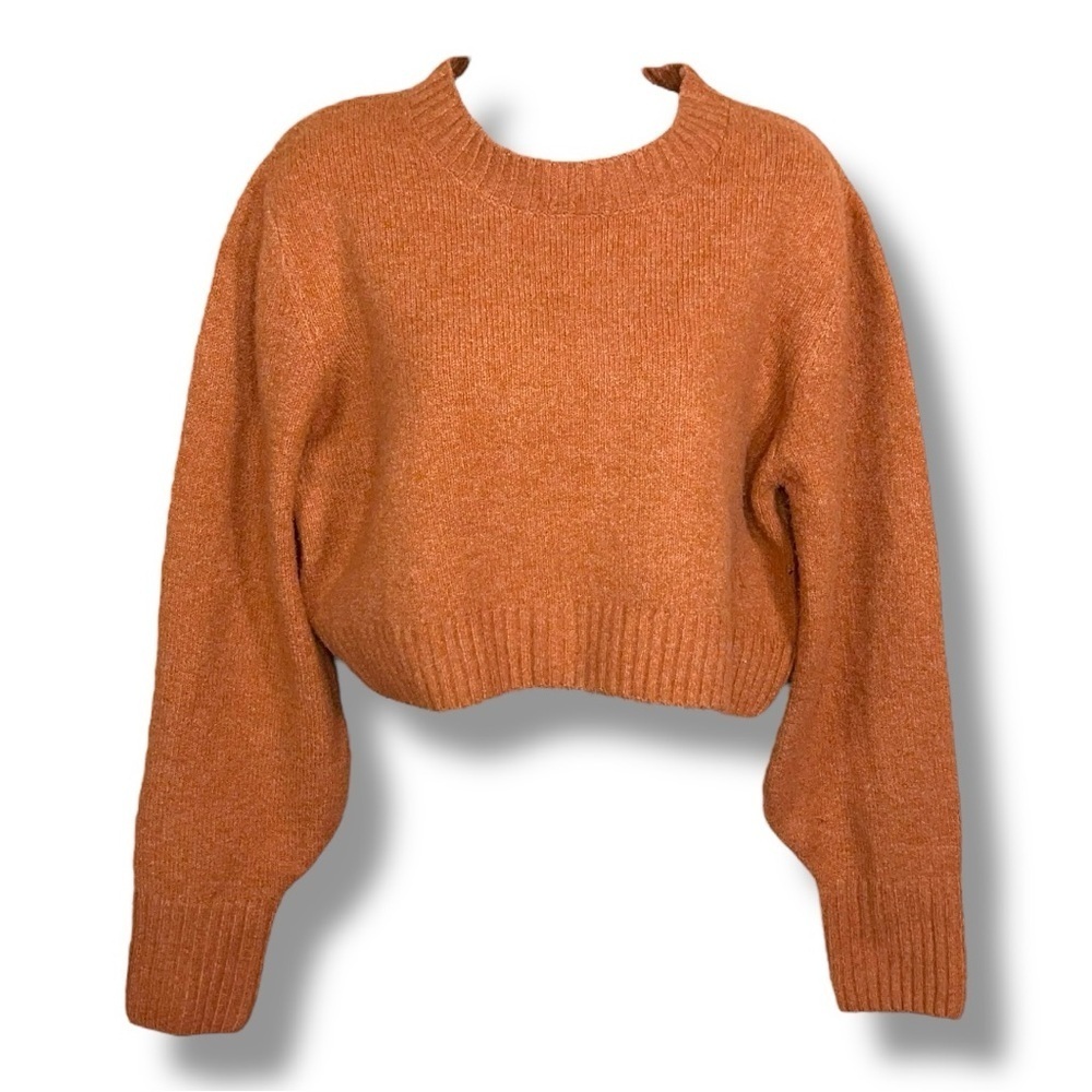 Large Double Zero Orange Knit Cropped Sweater Long Sleeve Cozy Fall Winter